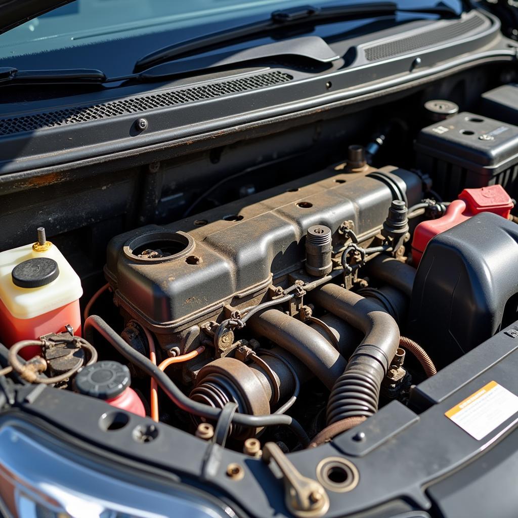 Neglected Car Engine Showing Signs of Damage