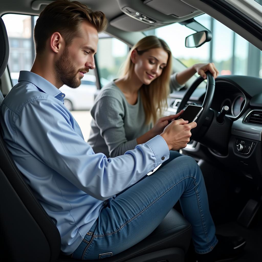 Negotiator Reviewing Car Specifications