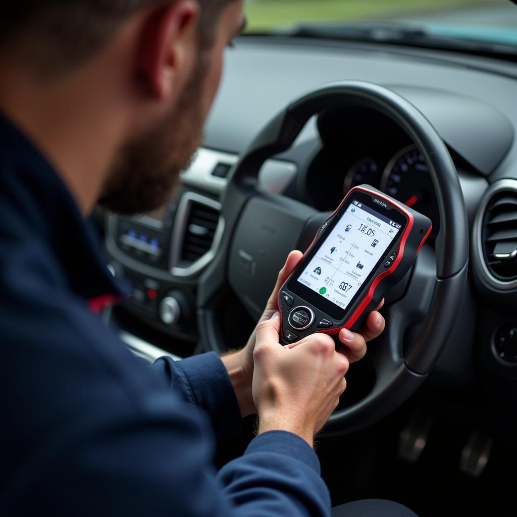 Nissan Mechanic Using Diagnostic Tool