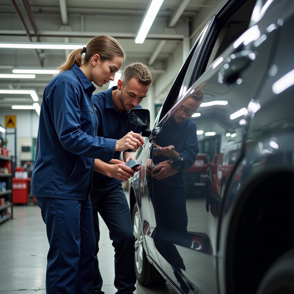 Customer consulting with auto body specialist in North Plainfield