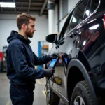 Car mechanic working in a Northampton garage