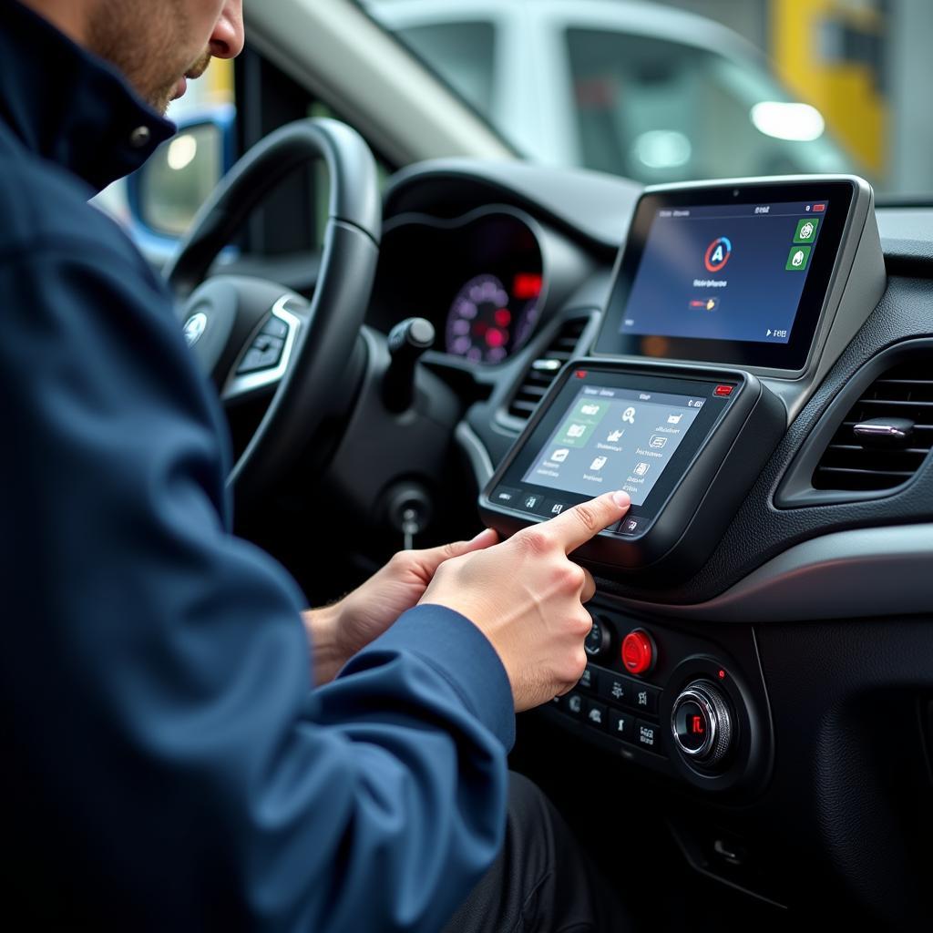 Car diagnostic equipment being used in a Nottingham garage