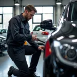 Car service centre in Nottingham with a mechanic inspecting a vehicle