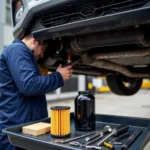 Car getting an oil change