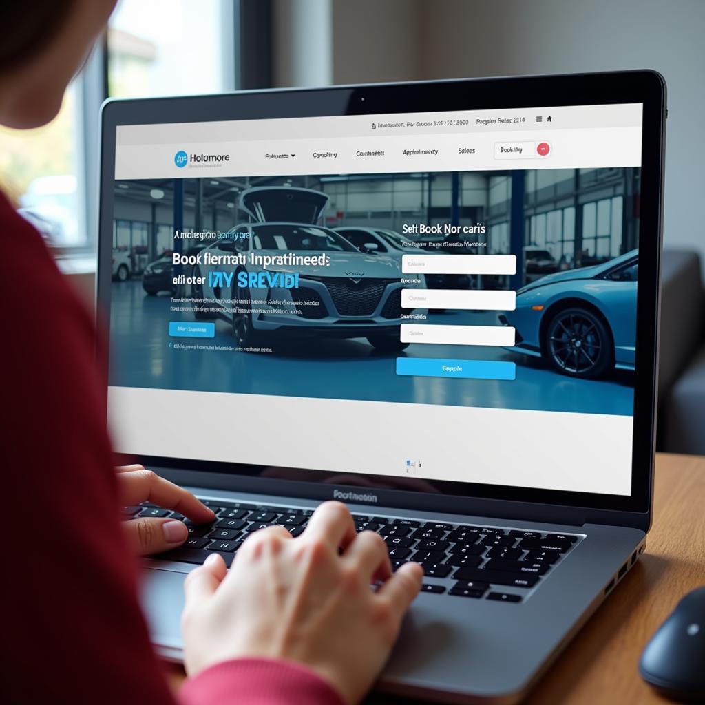  Using a laptop to book a car service online in Bournemouth