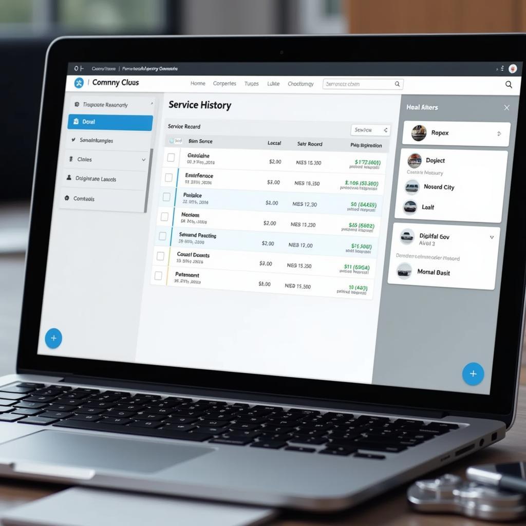 Online car service history portal on a laptop screen