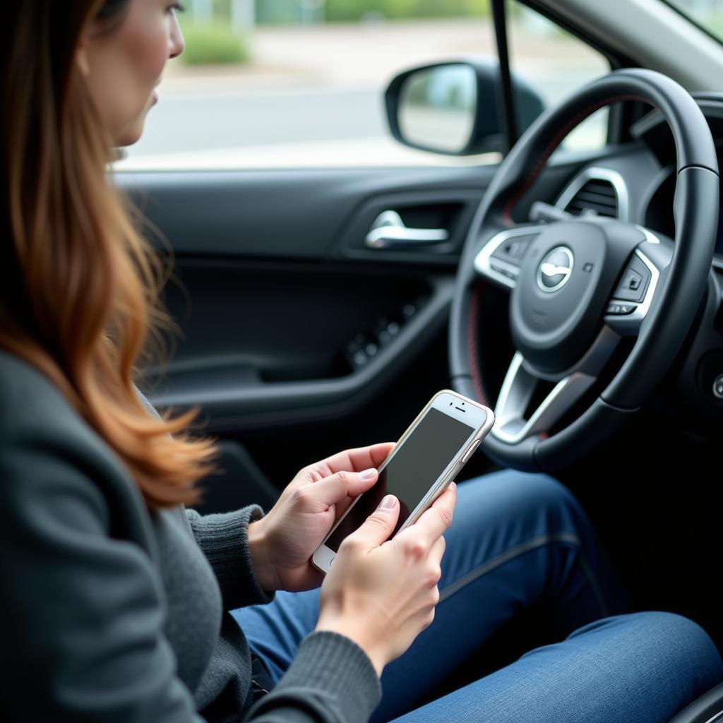 Person reading car service reviews on a smartphone