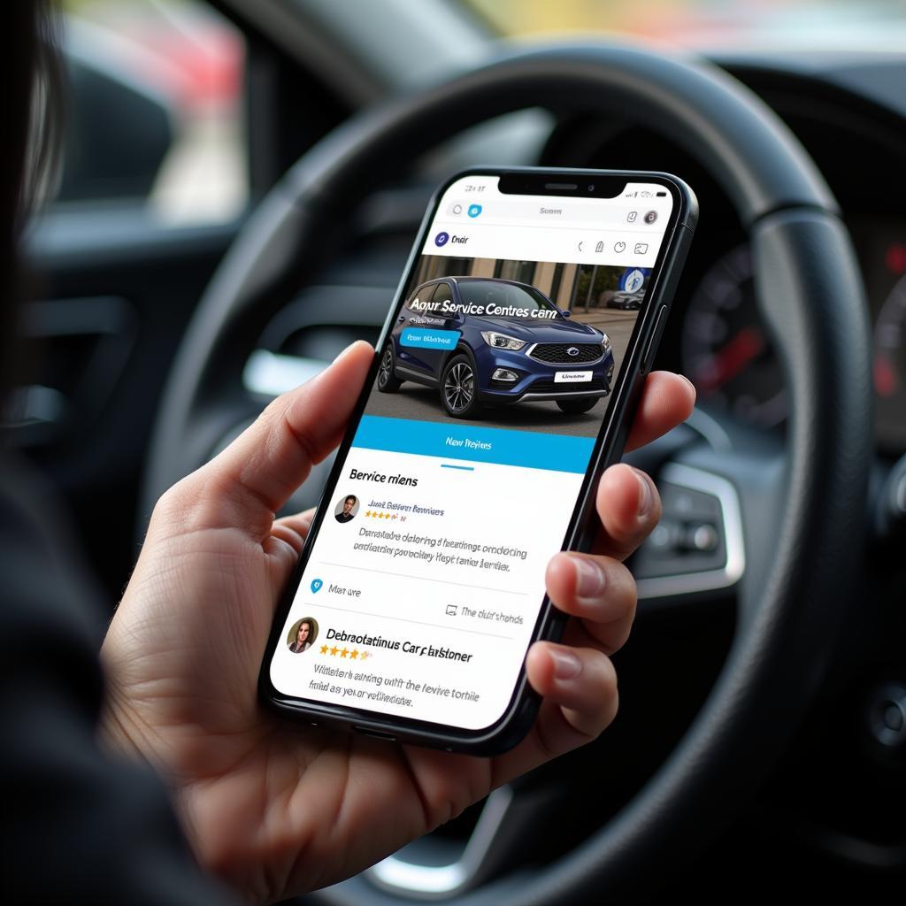 Car service online reviews on a mobile phone