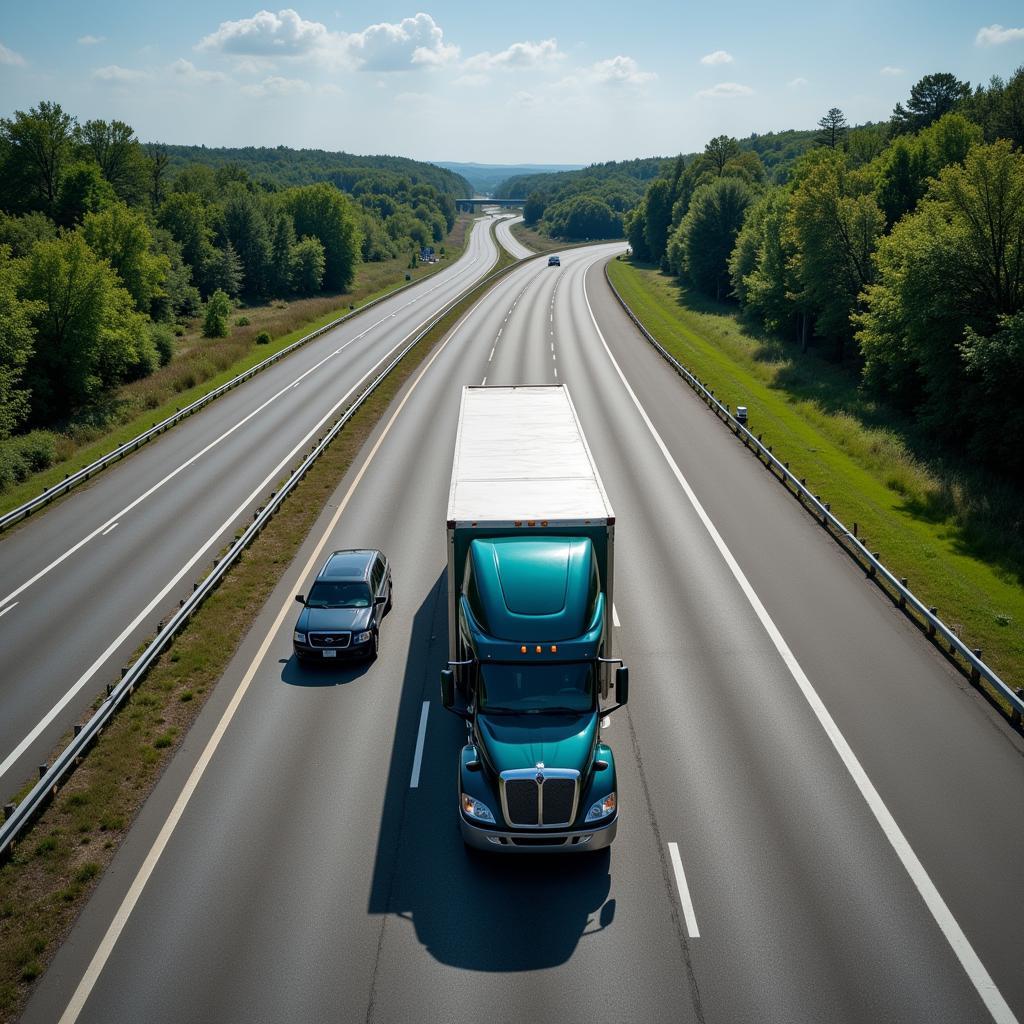 Oversize Load Truck and Pilot Car Navigate Highway