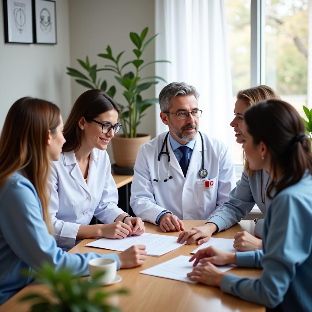 Palliative care team collaborating on a patient's care plan 