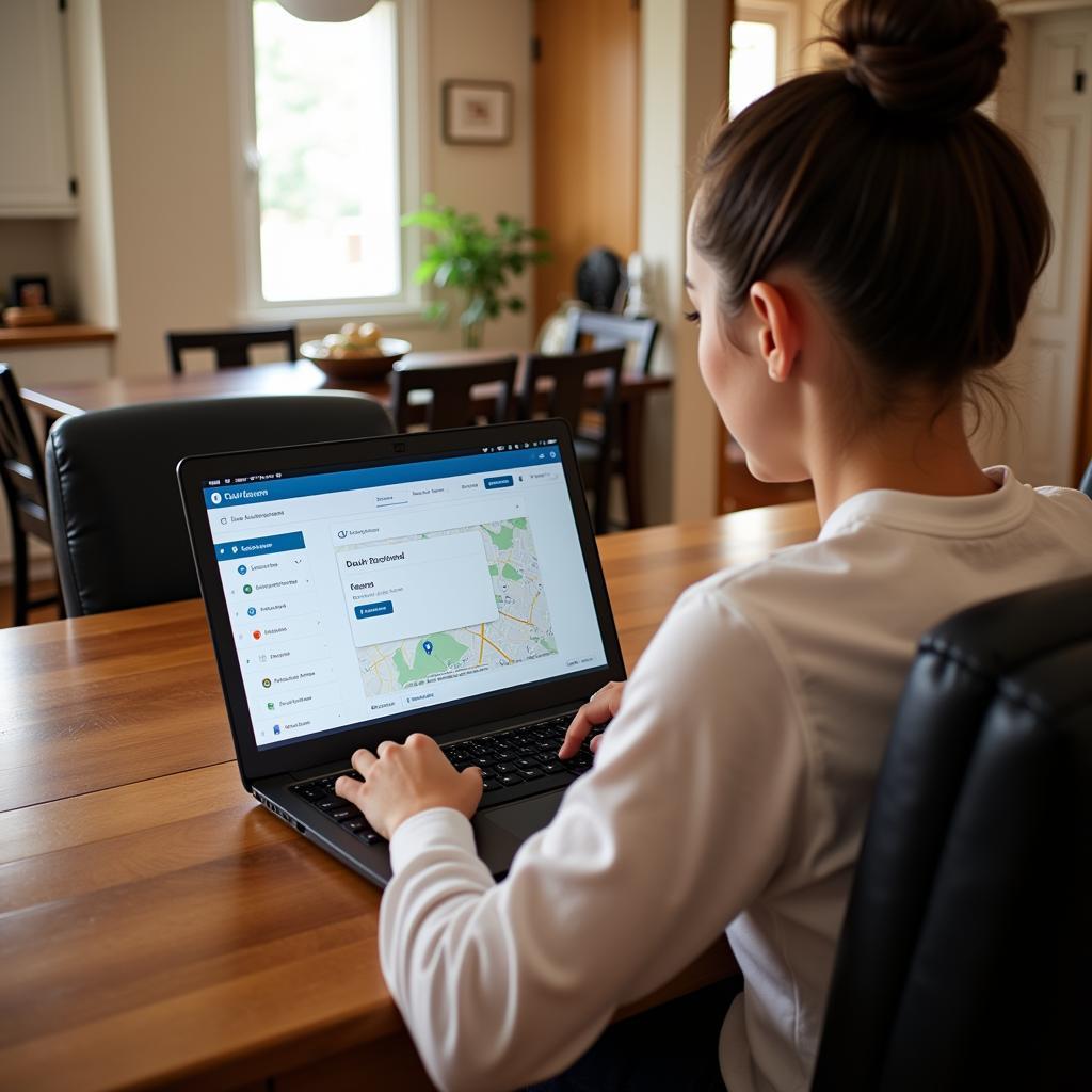 A parent using a laptop to book a car service for their child