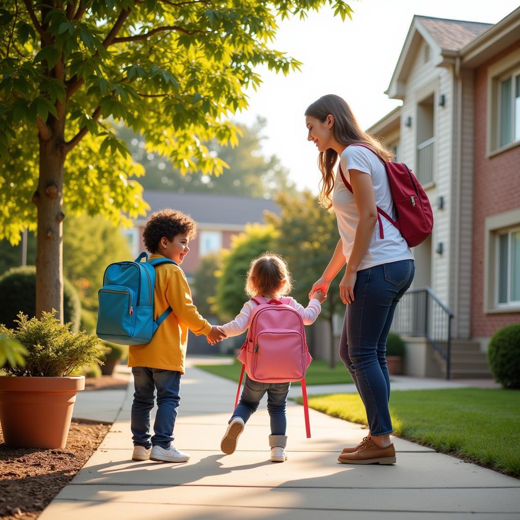 A parent dropping off their child at a daycare center