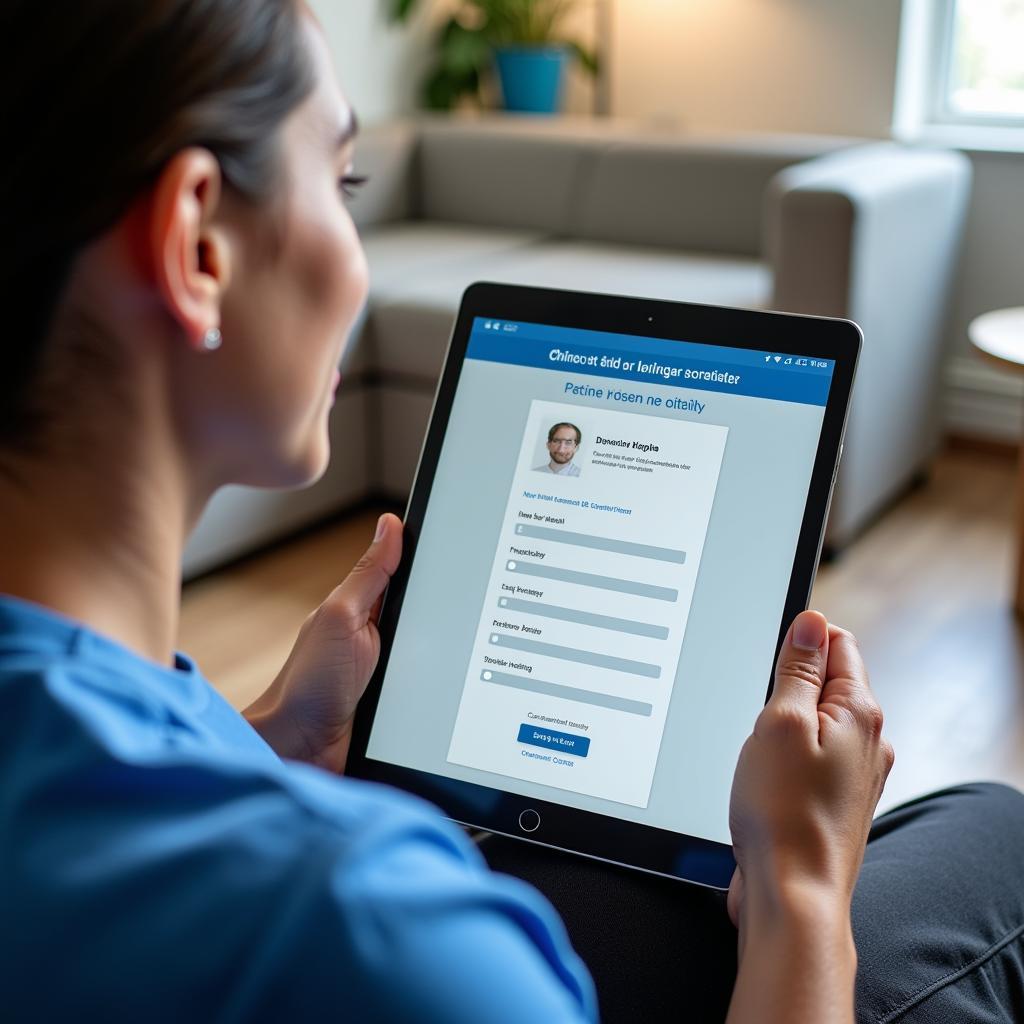 Patient completing a satisfaction survey on a tablet