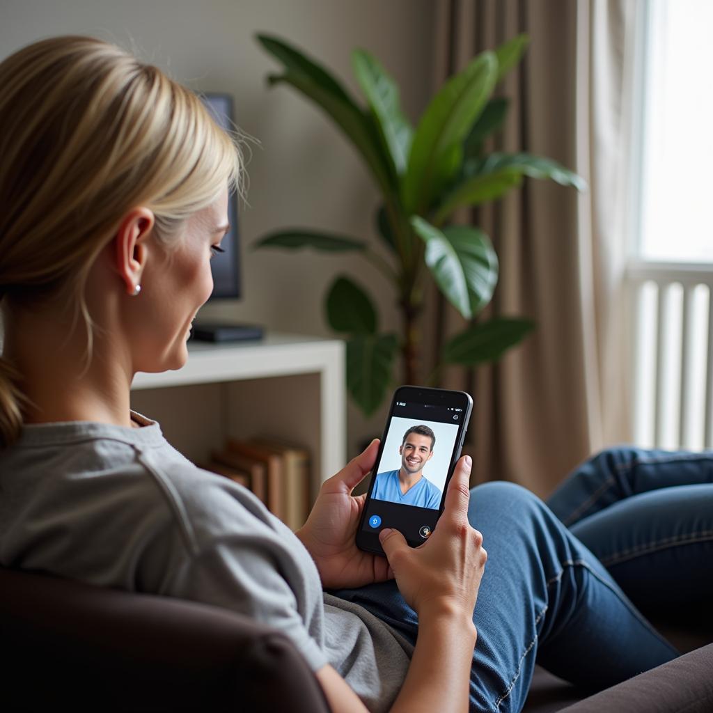 Patient Using Telehealth on Phone for Schizophrenia Care