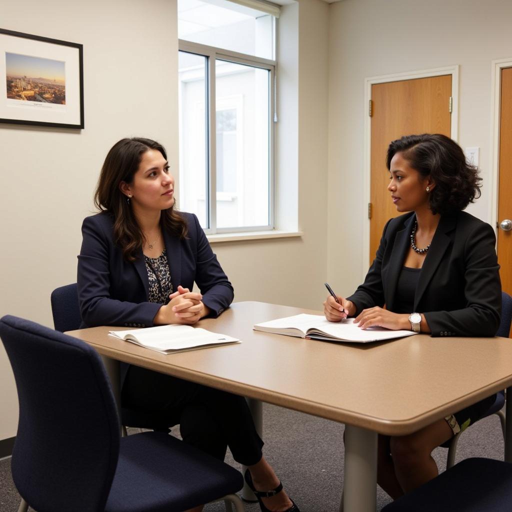 A student meeting with a career counselor at the University of Pennsylvania Career Services office