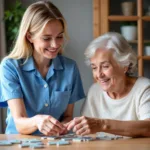 Personal care aide assisting a senior woman