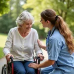 Senior receiving personal care assistance