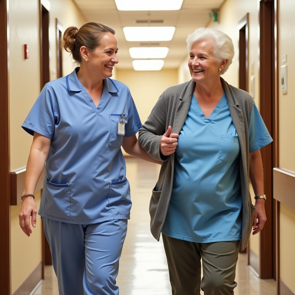 Caregiver assisting a resident in a personal care home