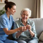 Elderly woman receiving personal care services at home