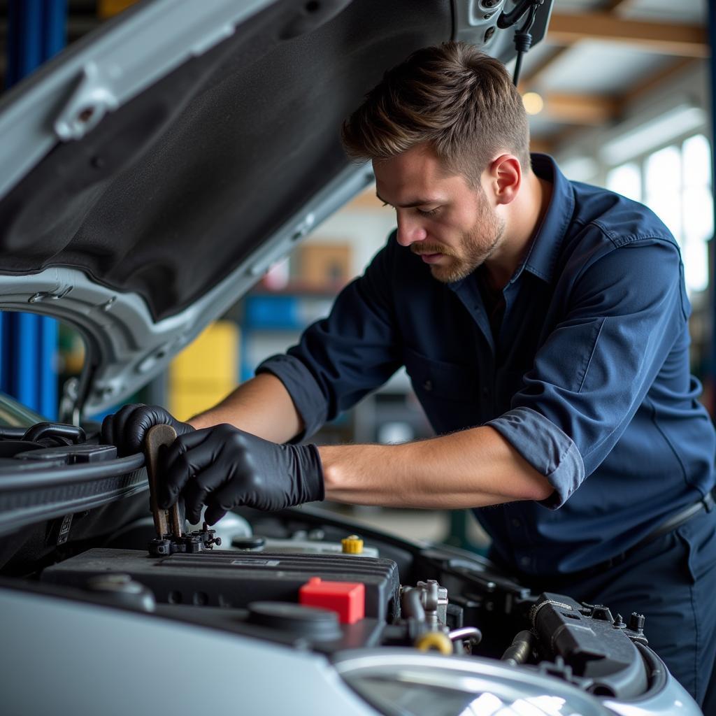 Experienced car mechanic inspecting a vehicle in Peterborough