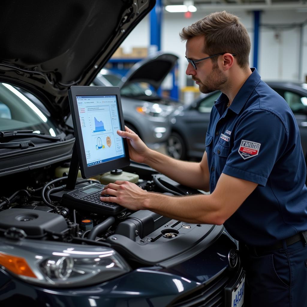 ASE-certified technician diagnosing a car problem