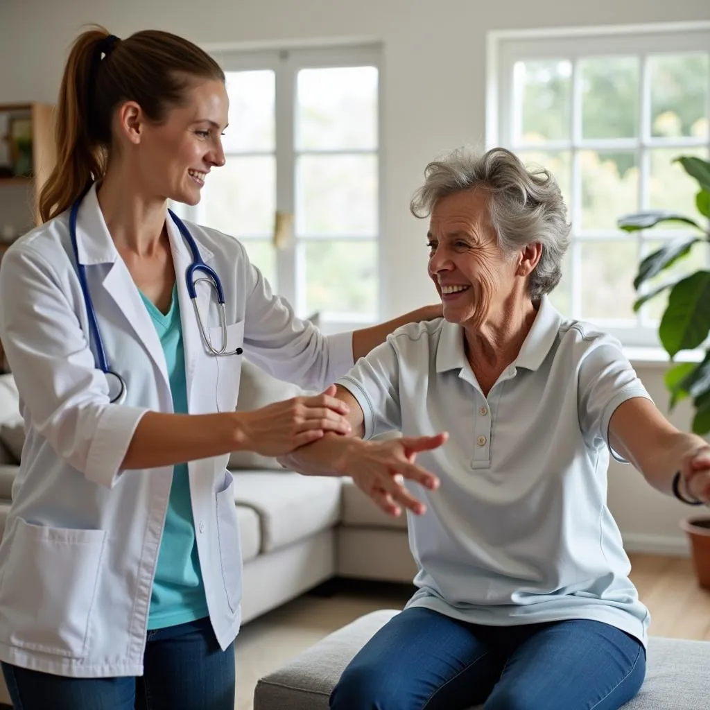 Physical Therapist Assisting Patient at Home