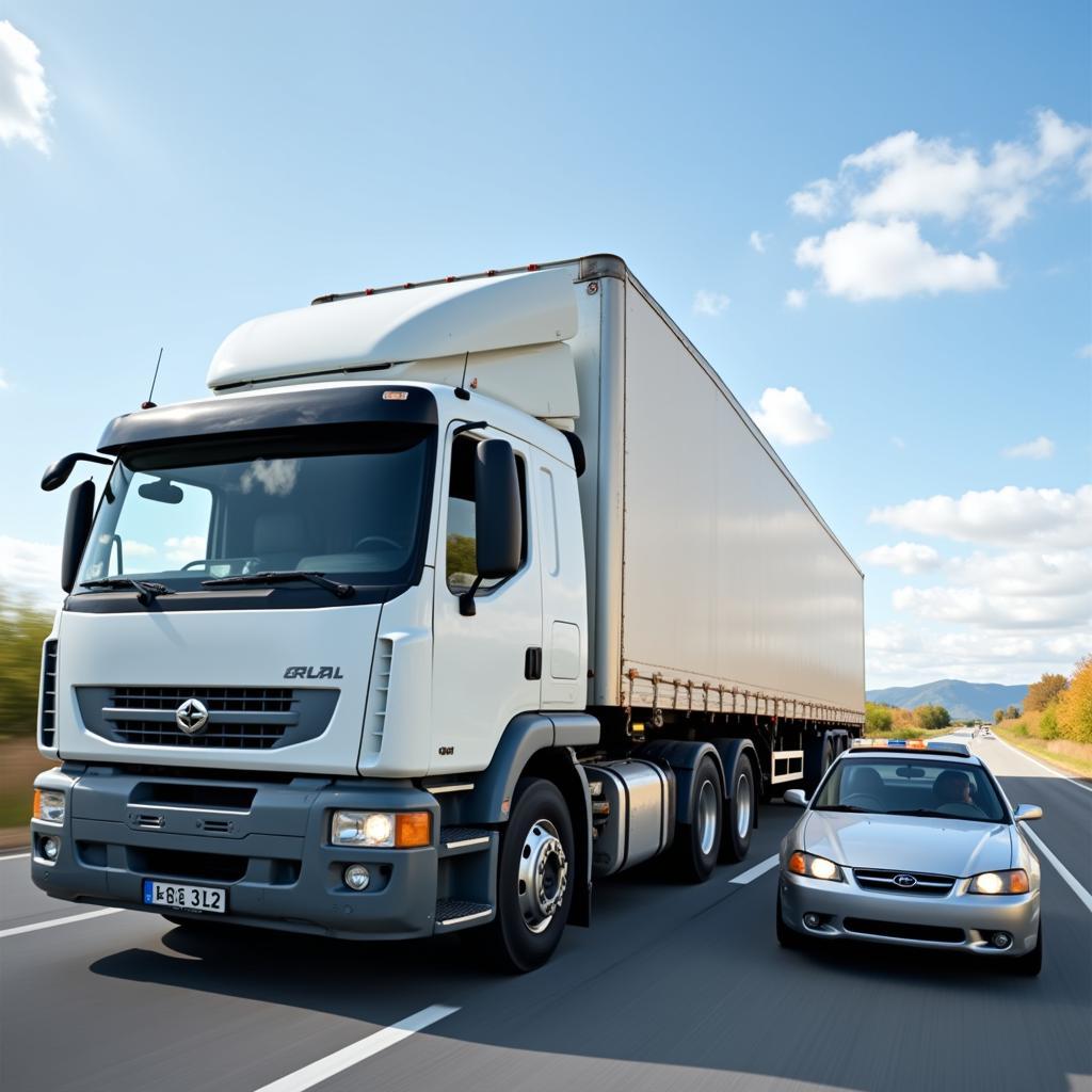 Pilot Car Escorting Oversized Truck