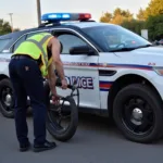 Police Car Being Serviced by a Mobile Repair Unit