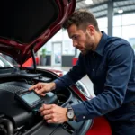 Porsche Technician Inspecting Vehicle