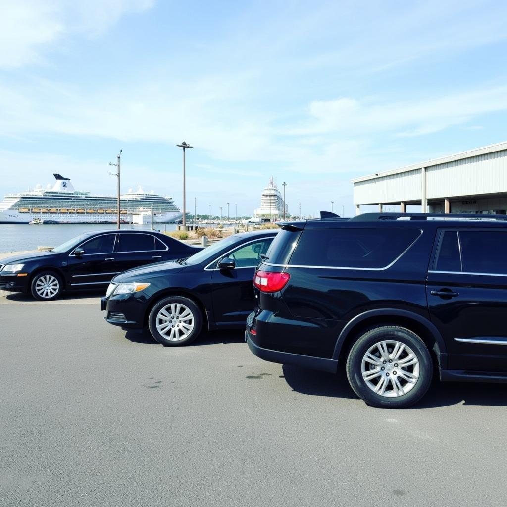 Fleet of black car service vehicles at Port Canaveral