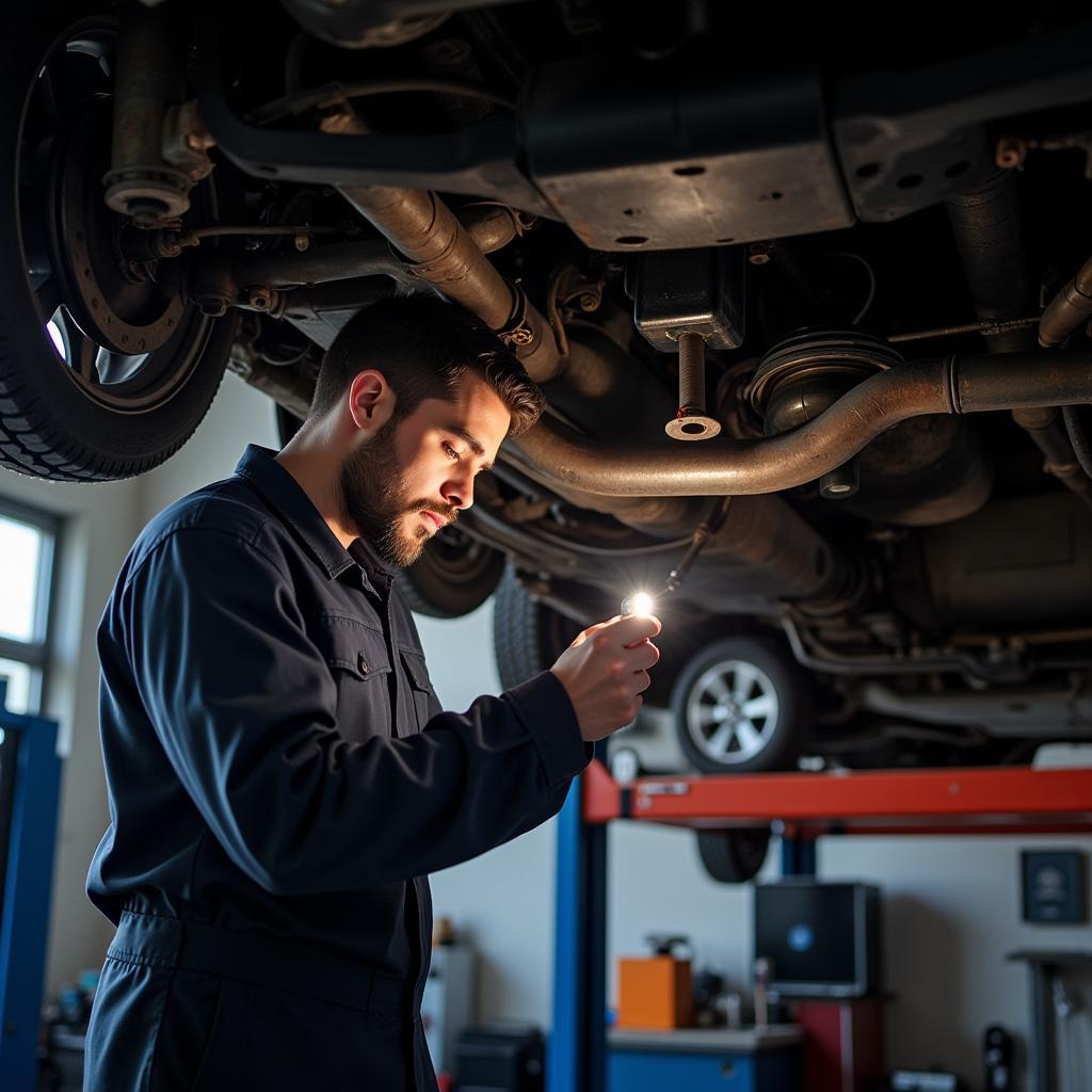 Mechanic inspecting a used car before purchase