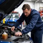 Mechanic inspecting a car before sale