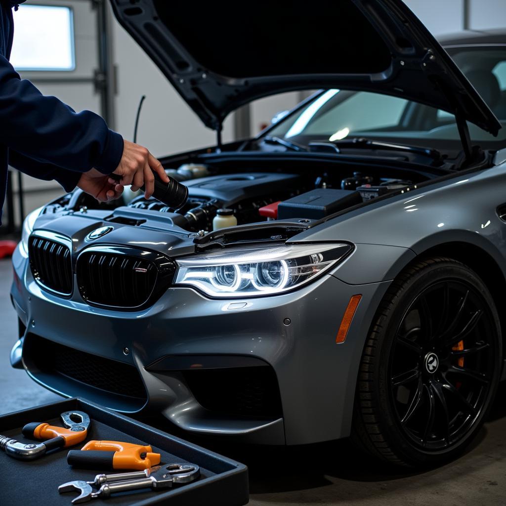 Mechanic inspecting a car before a road trip