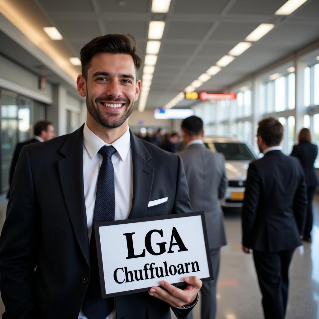 Private car service greeting passenger at LGA