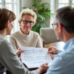 Couple discussing respite care finances with a financial advisor