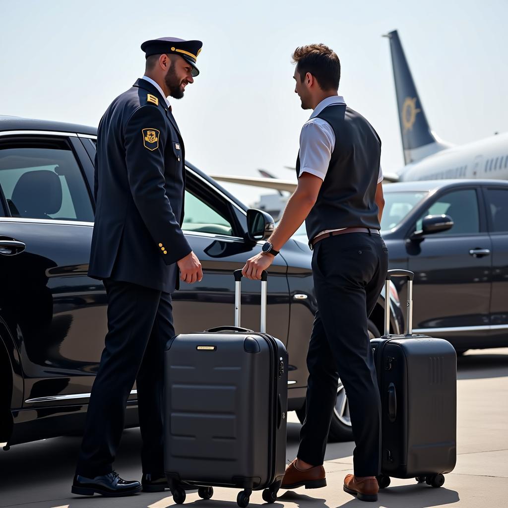 Professional Chauffeur Assisting Traveler with Luggage