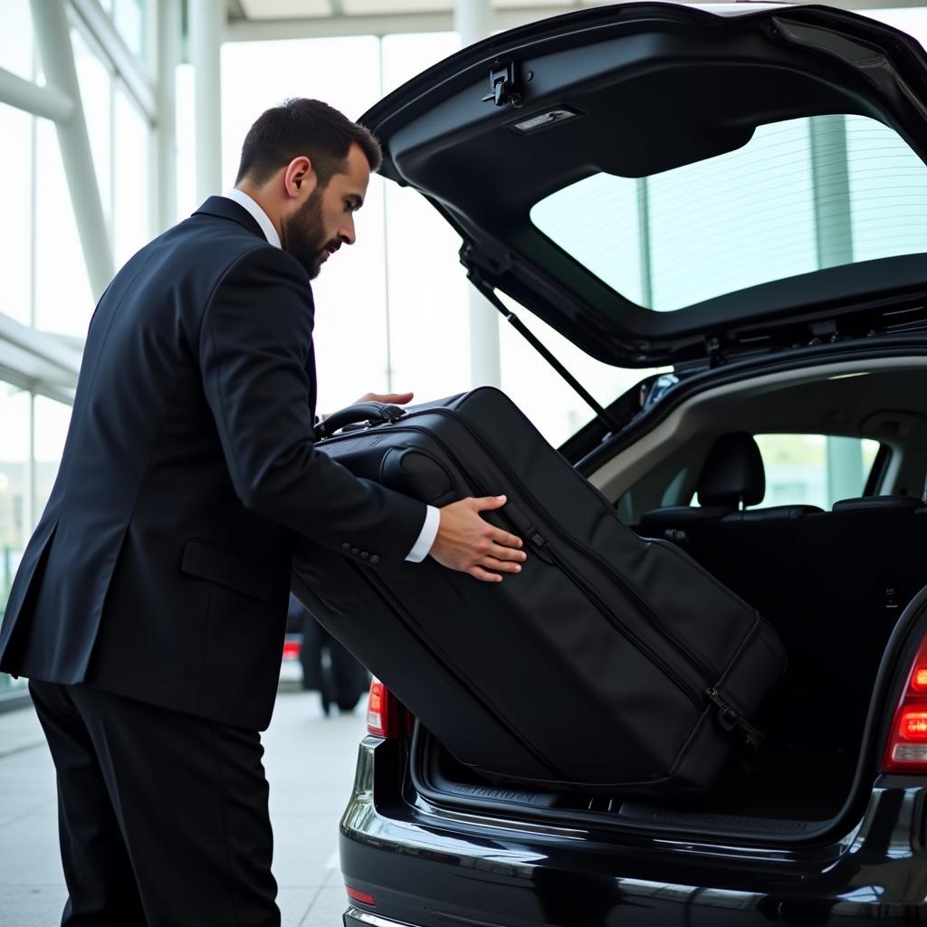 Professional Chauffeur Assisting Passenger With Luggage