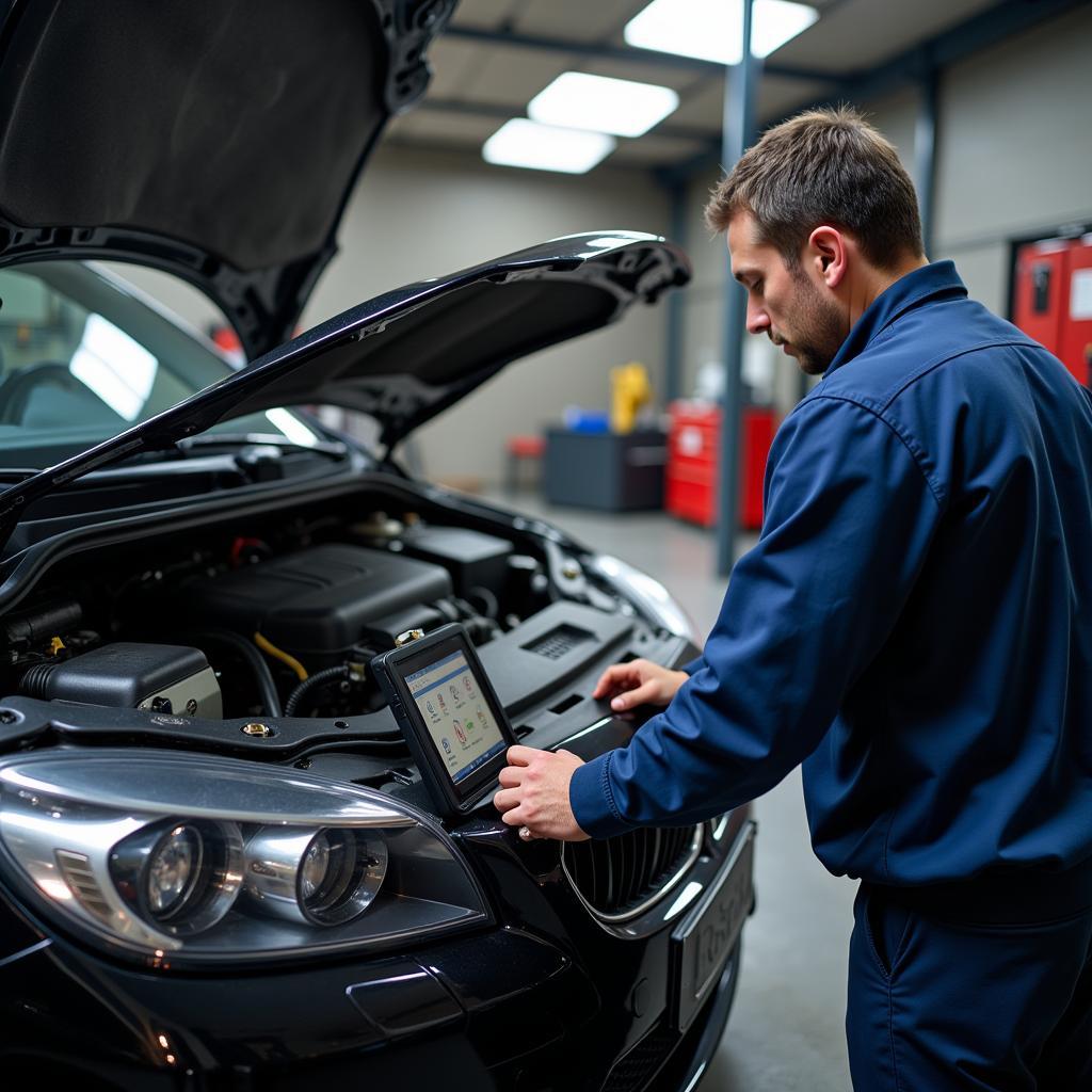 Professional Mechanic Working on a Car