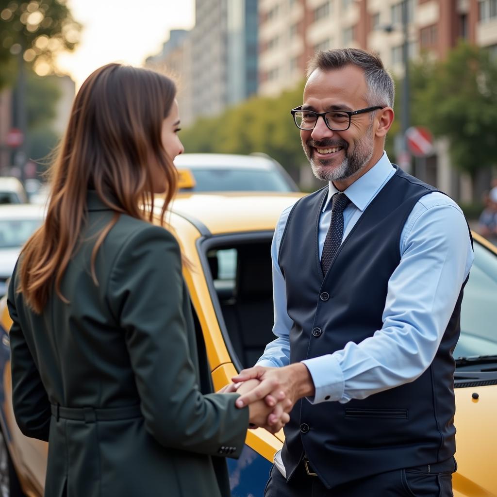 Professional Taxi Driver Greeting Passenger