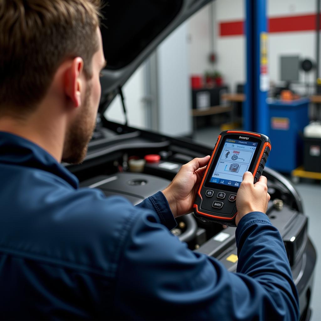 Car undergoing diagnostic check in Queensferry garage