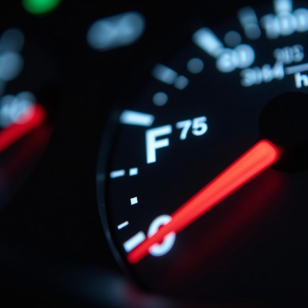 Fuel gauge of a rental car showing a full tank