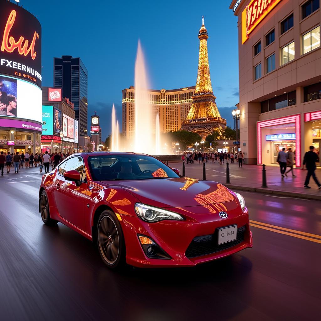 Rental car driving down the Las Vegas Strip