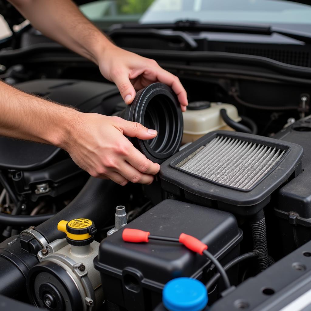 Replacing the air filter in a car engine