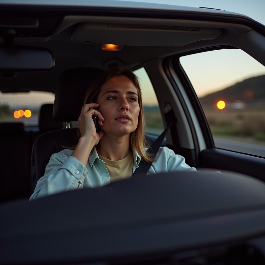 Person making a phone call for roadside assistance