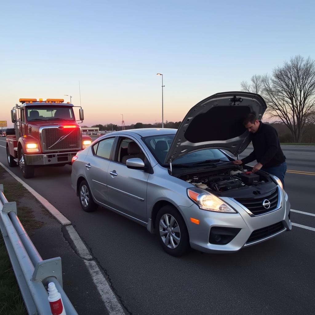 Car pulled over for roadside assistance