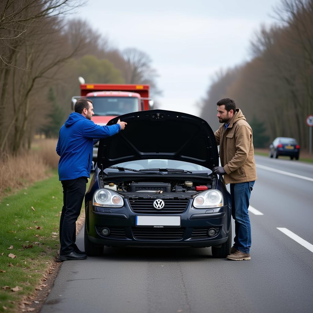 Mechanic Assisting a Stranded Driver on the Side of the Road