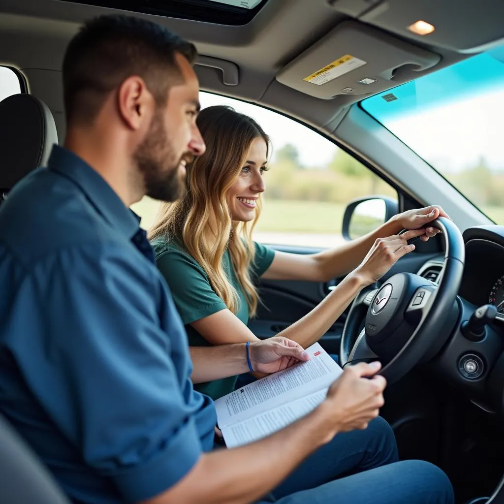 Roadside assistance professional explaining service options to a driver