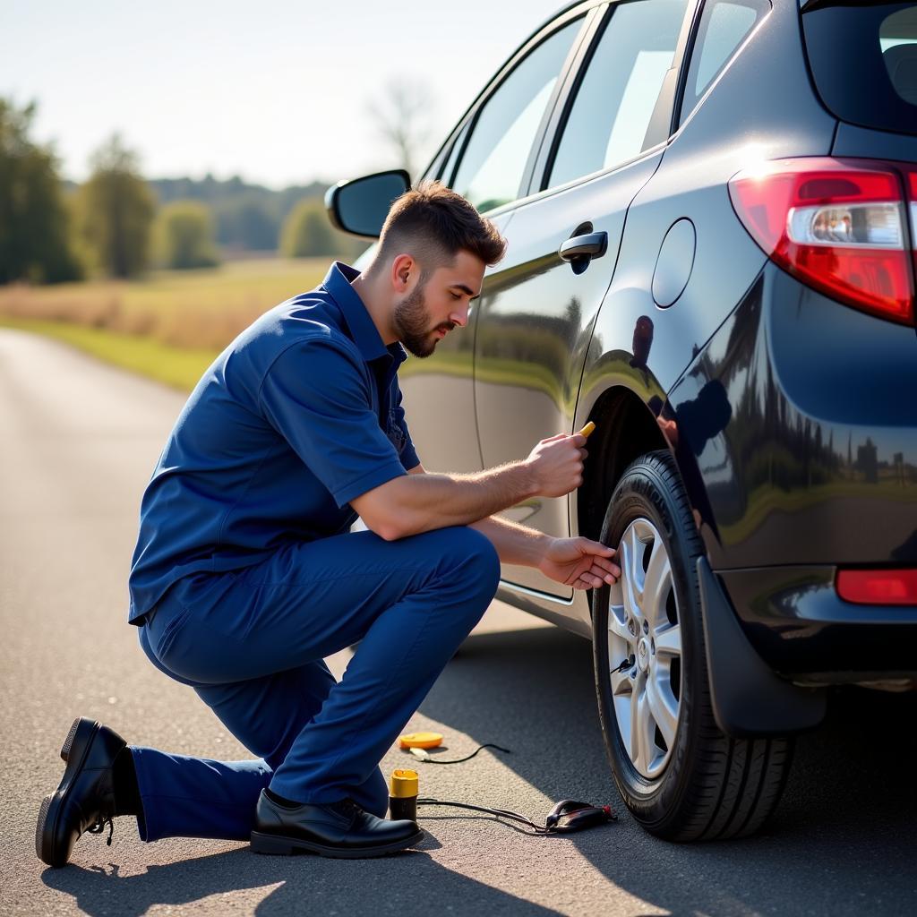  Roadside Assistance Technician Changing Tire