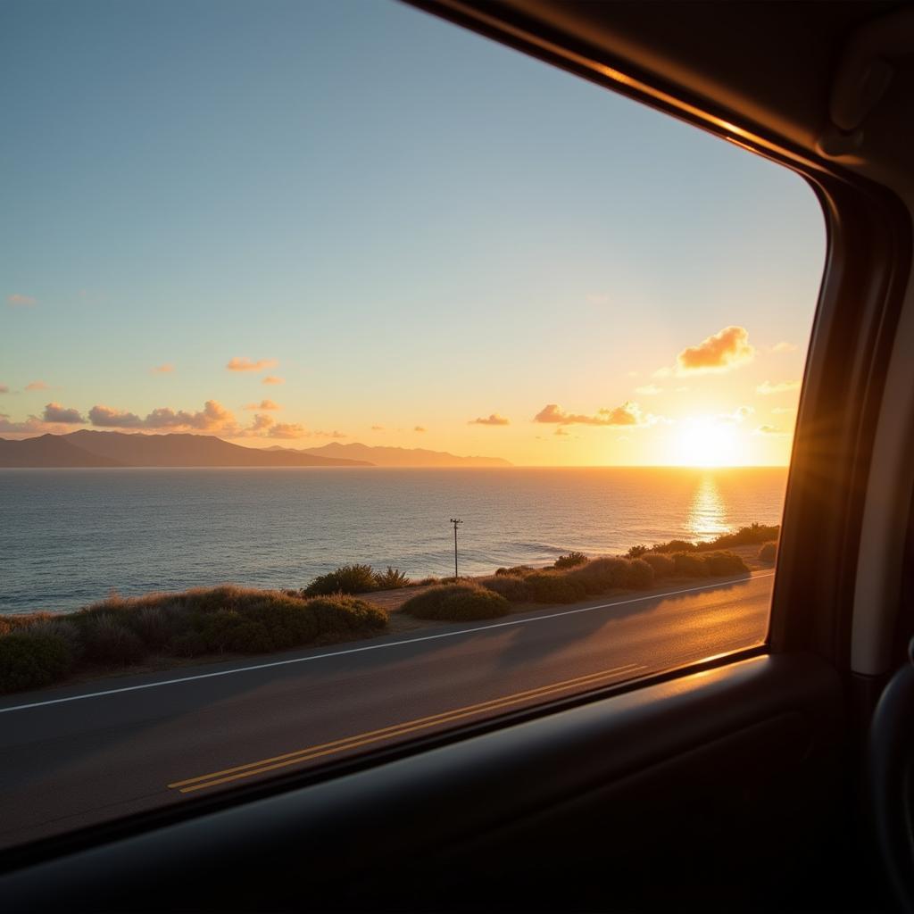 Scenic view of the Pacific Ocean from a car driving down the California coast