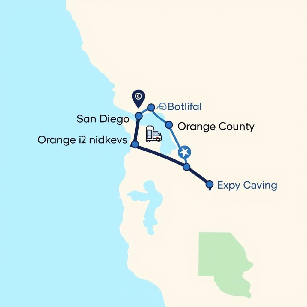 Car service route map from San Diego to Orange County